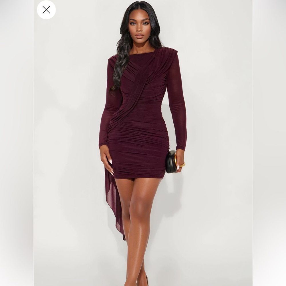 Fashion Nova Deep Burgundy Asymmetrical Dress